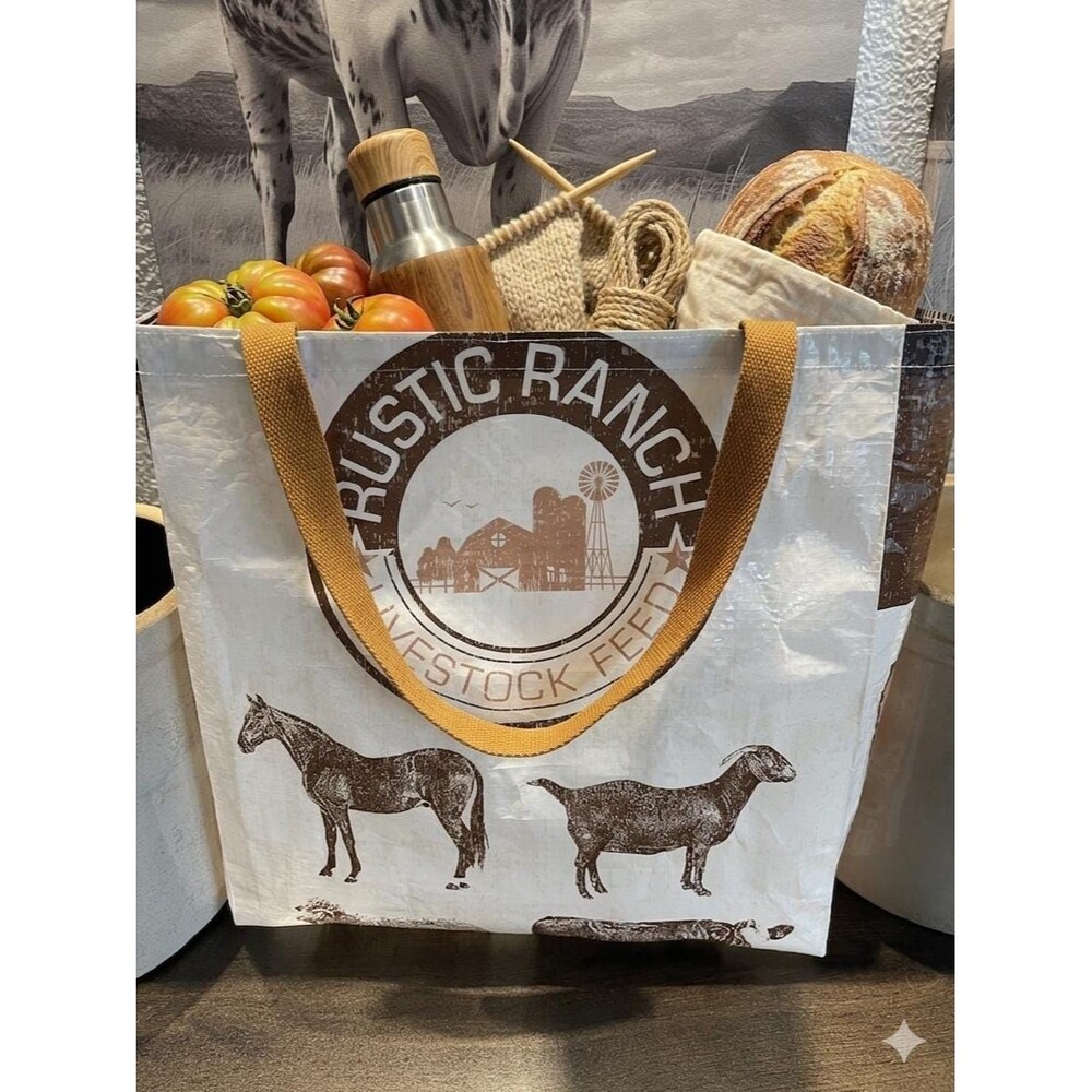 Upcycled Rustic Ranch Livestock Feed Bag Tote - Locally Sourced & Durable